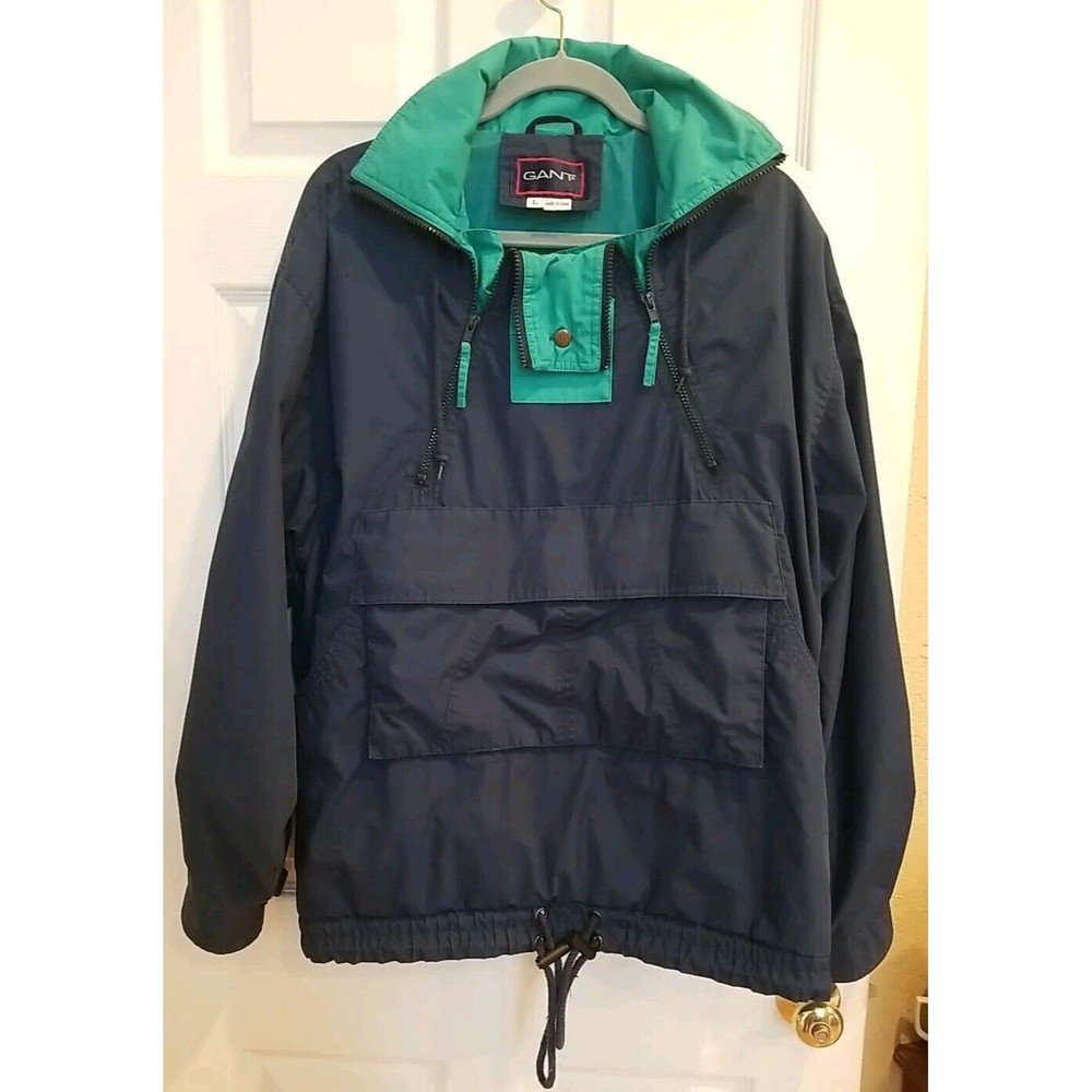 Vintage Gant Navy Green Dual Quarter Zip Jacket Coat Retro 90s Mens L Wi…